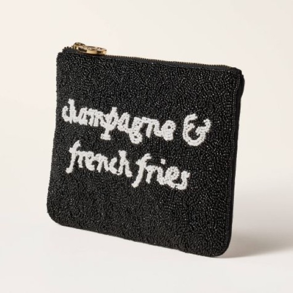 Kate spade champagne & French fries Black Beaded Clutch bag - Picture 2 of 6